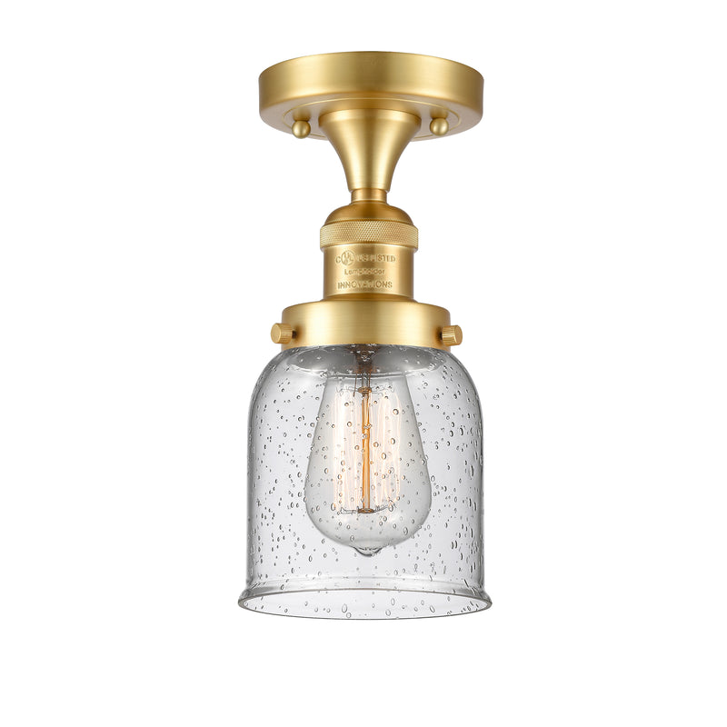 Bell Semi-Flush Mount shown in the Satin Gold finish with a Seedy shade