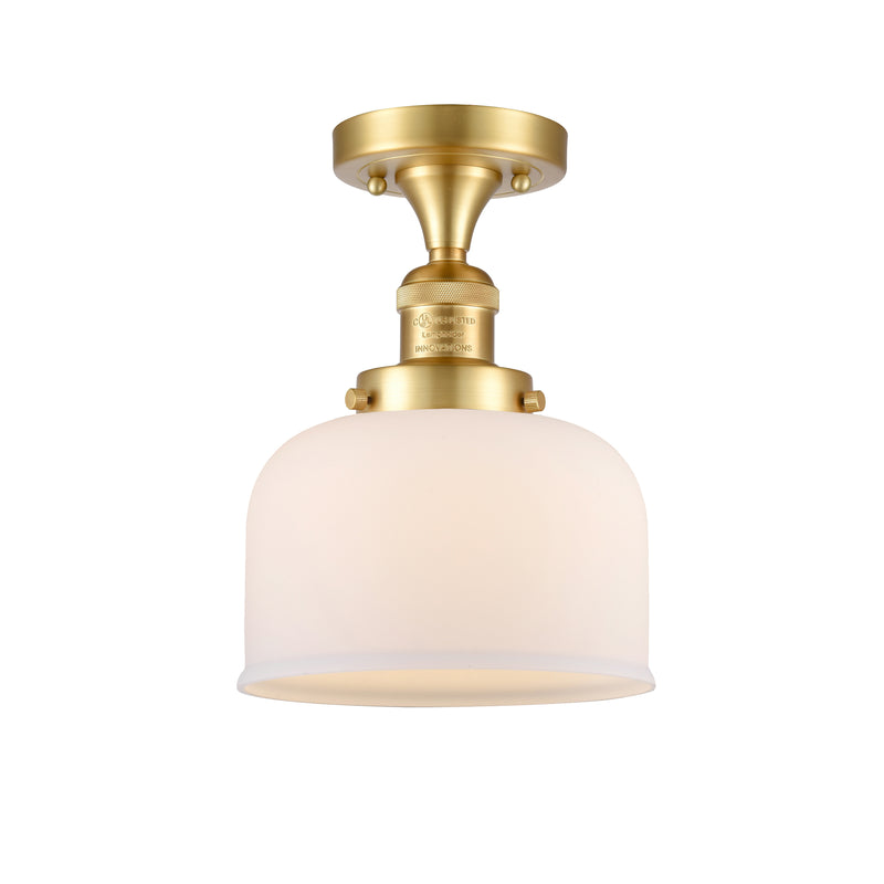 Bell Semi-Flush Mount shown in the Satin Gold finish with a Matte White shade