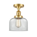 Bell Semi-Flush Mount shown in the Satin Gold finish with a Clear shade