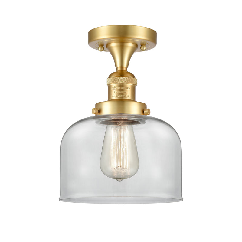 Bell Semi-Flush Mount shown in the Satin Gold finish with a Clear shade