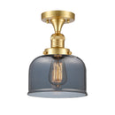 Bell Semi-Flush Mount shown in the Satin Gold finish with a Plated Smoke shade