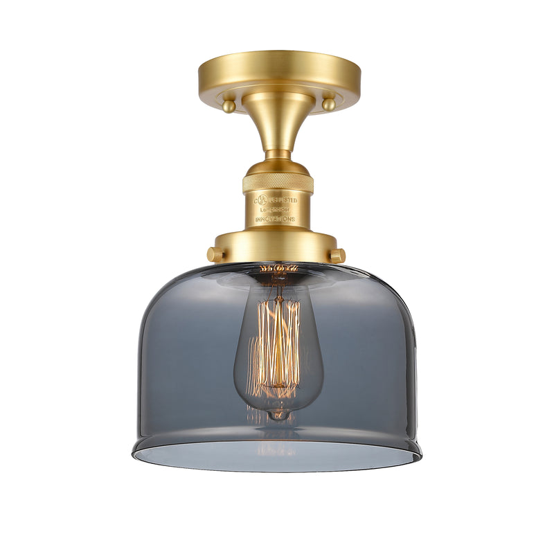 Bell Semi-Flush Mount shown in the Satin Gold finish with a Plated Smoke shade