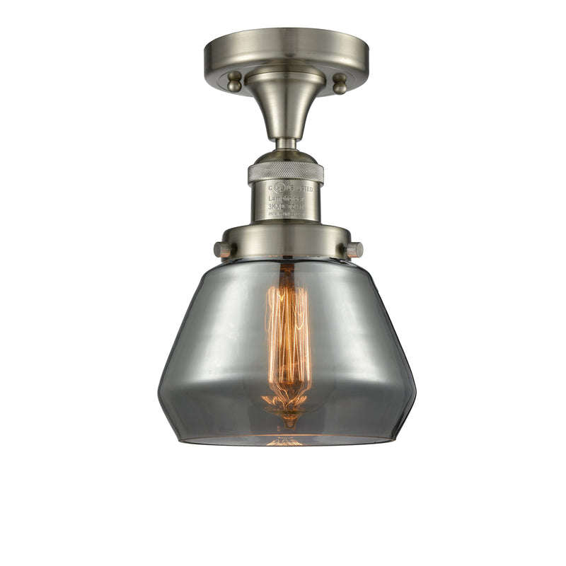 Fulton Semi-Flush Mount shown in the Brushed Satin Nickel finish with a Plated Smoke shade