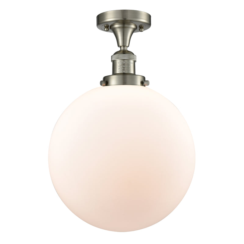 Beacon Semi-Flush Mount shown in the Brushed Satin Nickel finish with a Matte White shade