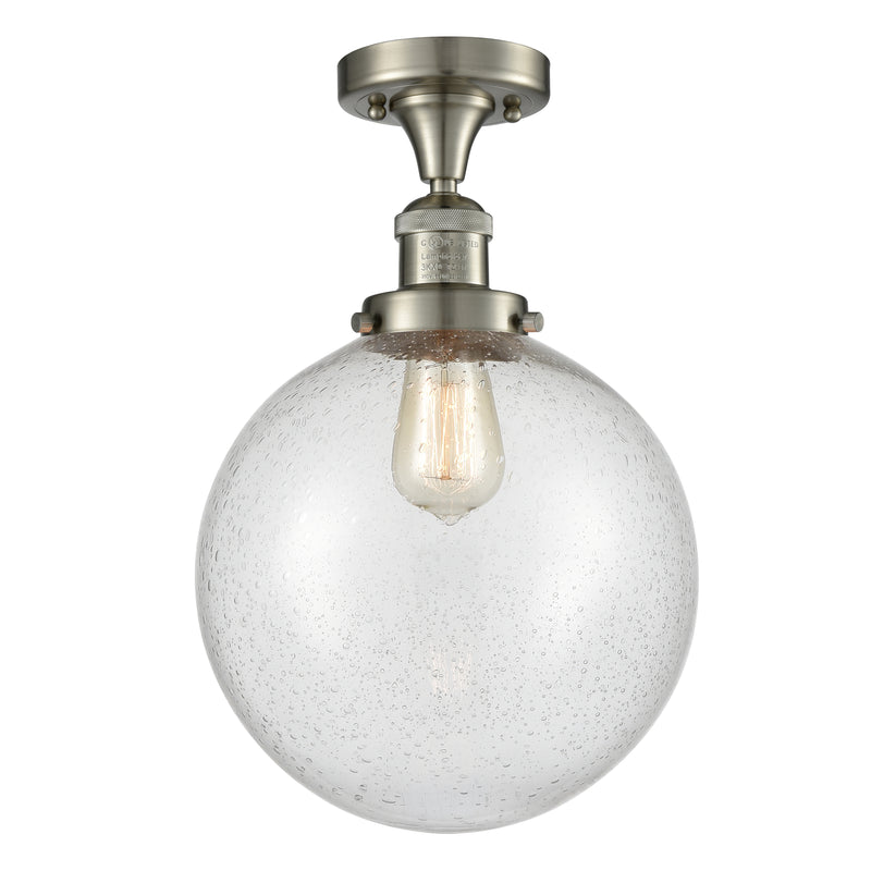 Beacon Semi-Flush Mount shown in the Brushed Satin Nickel finish with a Seedy shade