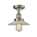 Halophane Semi-Flush Mount shown in the Brushed Satin Nickel finish with a Clear Halophane shade