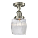 Colton Semi-Flush Mount shown in the Brushed Satin Nickel finish with a Clear Halophane shade