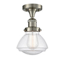 Olean Semi-Flush Mount shown in the Brushed Satin Nickel finish with a Seedy shade