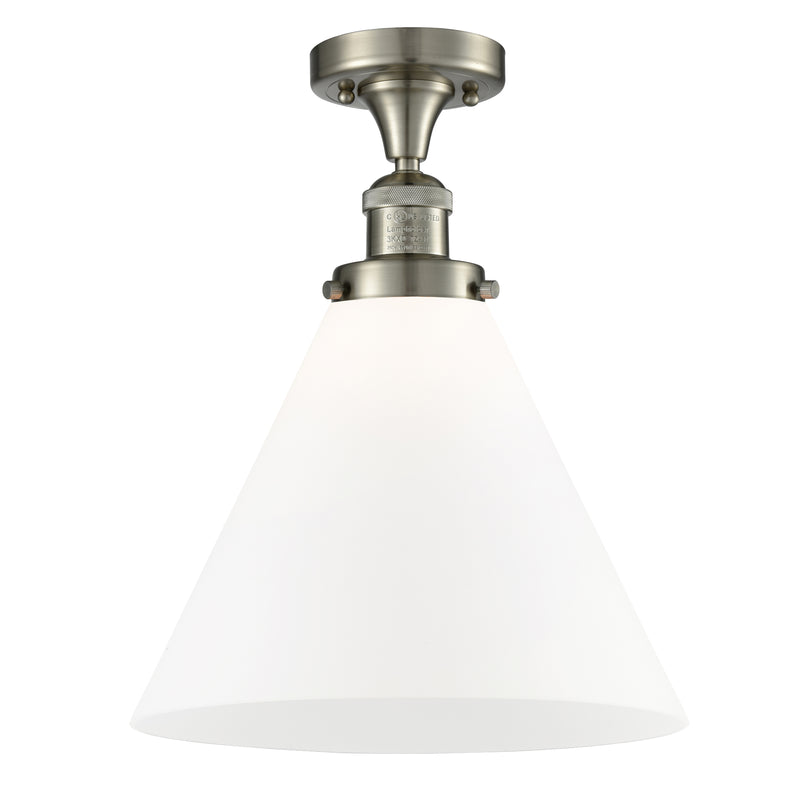 Cone Semi-Flush Mount shown in the Brushed Satin Nickel finish with a Matte White shade