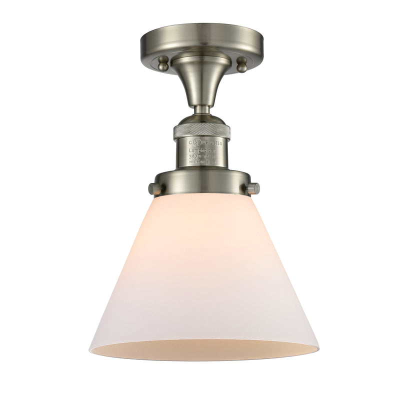 Cone Semi-Flush Mount shown in the Brushed Satin Nickel finish with a Matte White shade