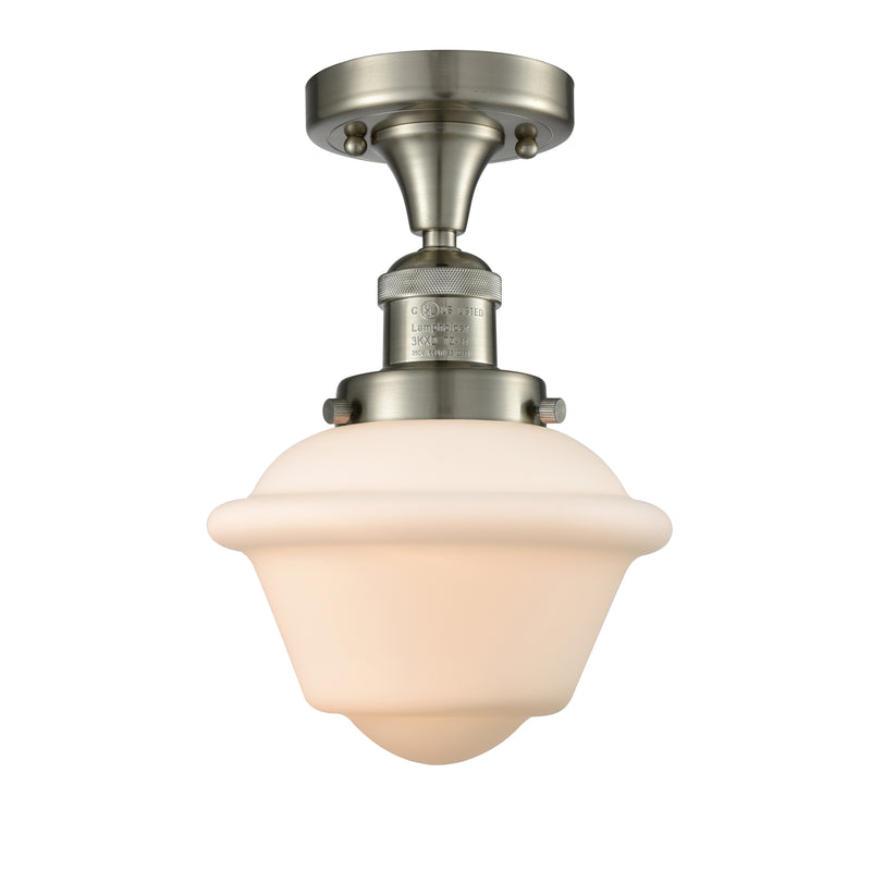 Oxford Semi-Flush Mount shown in the Brushed Satin Nickel finish with a Matte White shade