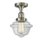 Oxford Semi-Flush Mount shown in the Brushed Satin Nickel finish with a Clear shade