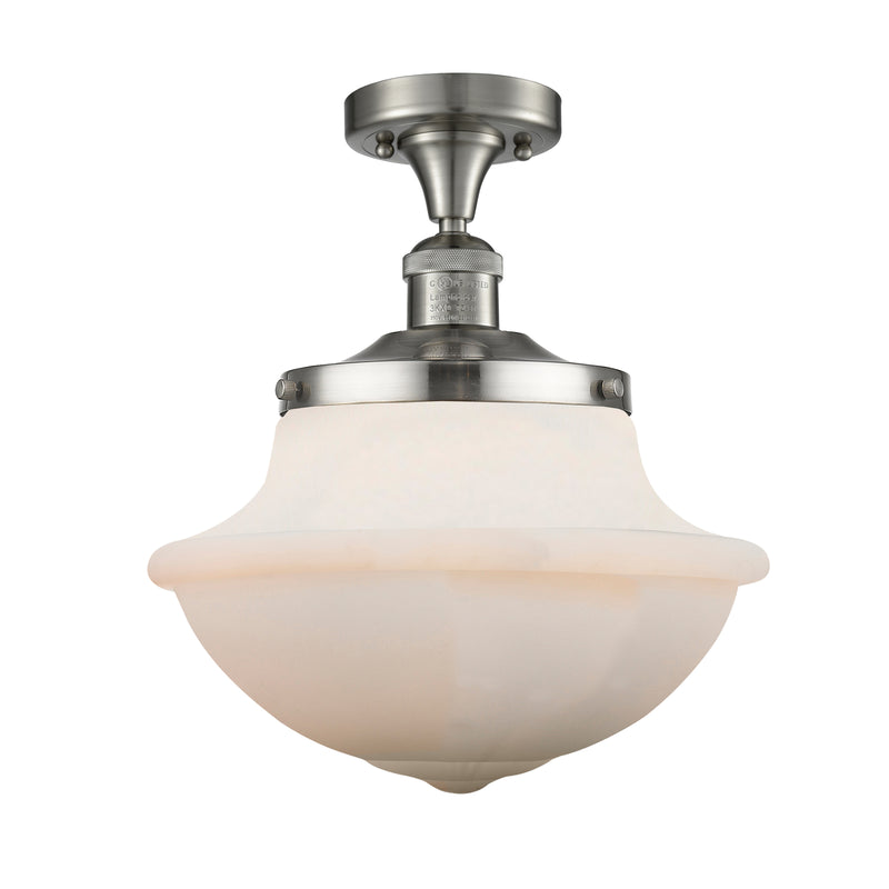 Oxford Semi-Flush Mount shown in the Brushed Satin Nickel finish with a Matte White shade