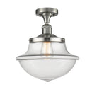 Oxford Semi-Flush Mount shown in the Brushed Satin Nickel finish with a Clear shade