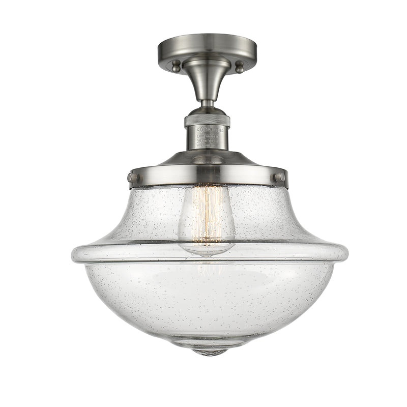 Oxford Semi-Flush Mount shown in the Brushed Satin Nickel finish with a Seedy shade