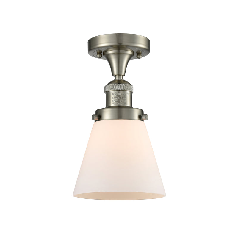 Cone Semi-Flush Mount shown in the Brushed Satin Nickel finish with a Matte White shade