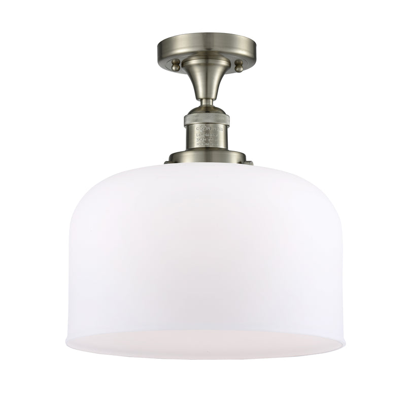 Bell Semi-Flush Mount shown in the Brushed Satin Nickel finish with a Matte White shade