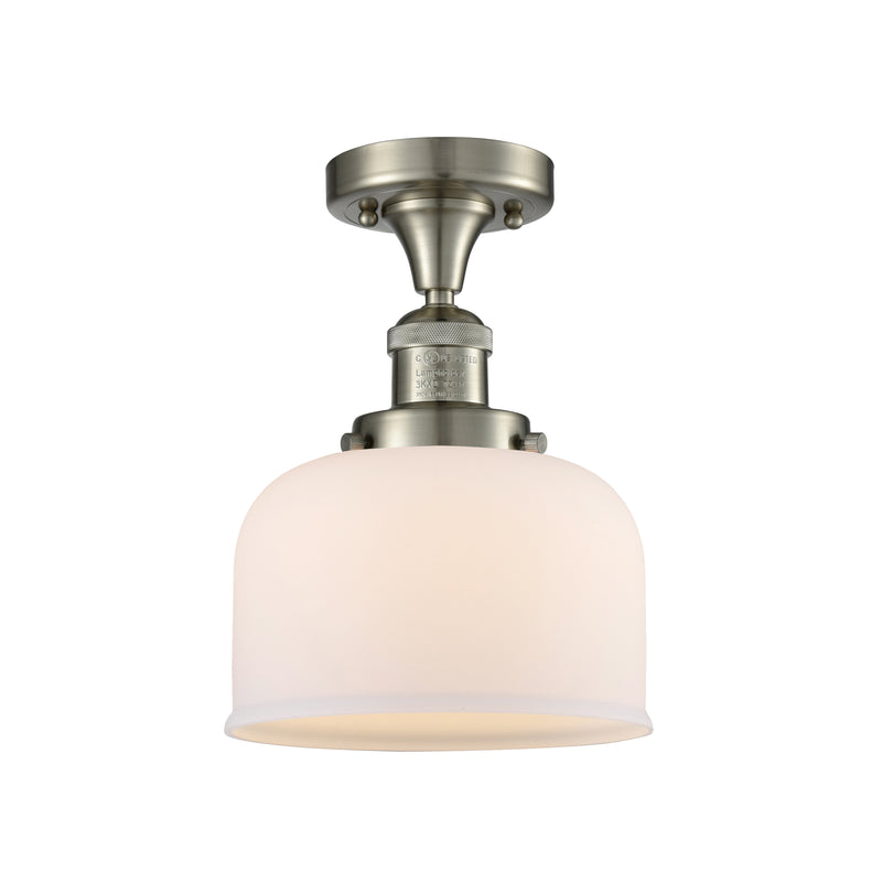 Bell Semi-Flush Mount shown in the Brushed Satin Nickel finish with a Matte White shade