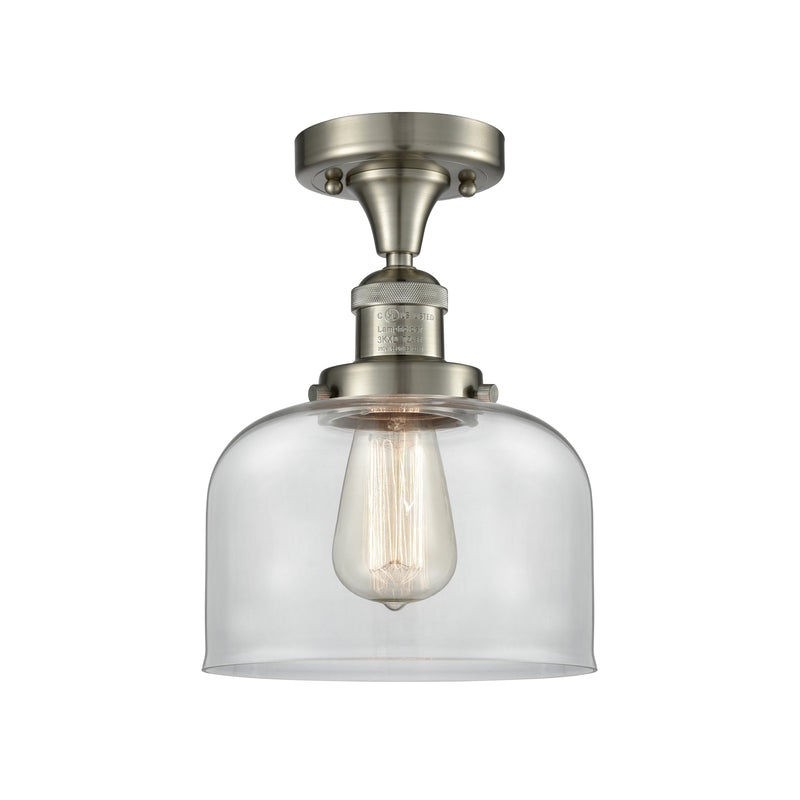 Bell Semi-Flush Mount shown in the Brushed Satin Nickel finish with a Clear shade