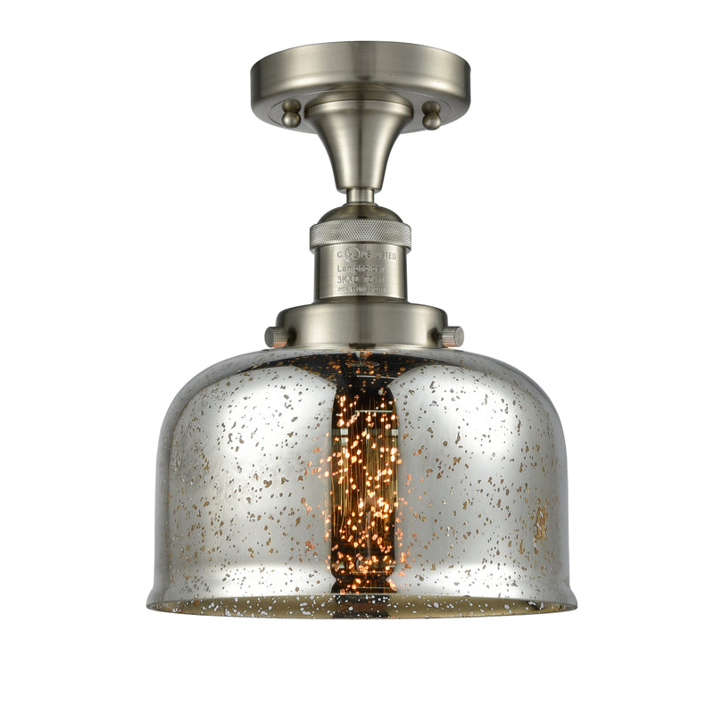 Bell Semi-Flush Mount shown in the Brushed Satin Nickel finish with a Silver Plated Mercury shade