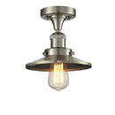 Railroad Semi-Flush Mount shown in the Brushed Satin Nickel finish with a Brushed Satin Nickel shade