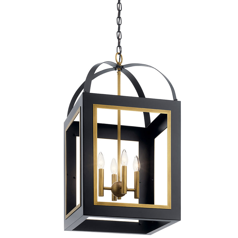 Kichler Vath 16" 4 Light Foyer Pendant Black and Natural Brass 52029BKNBR