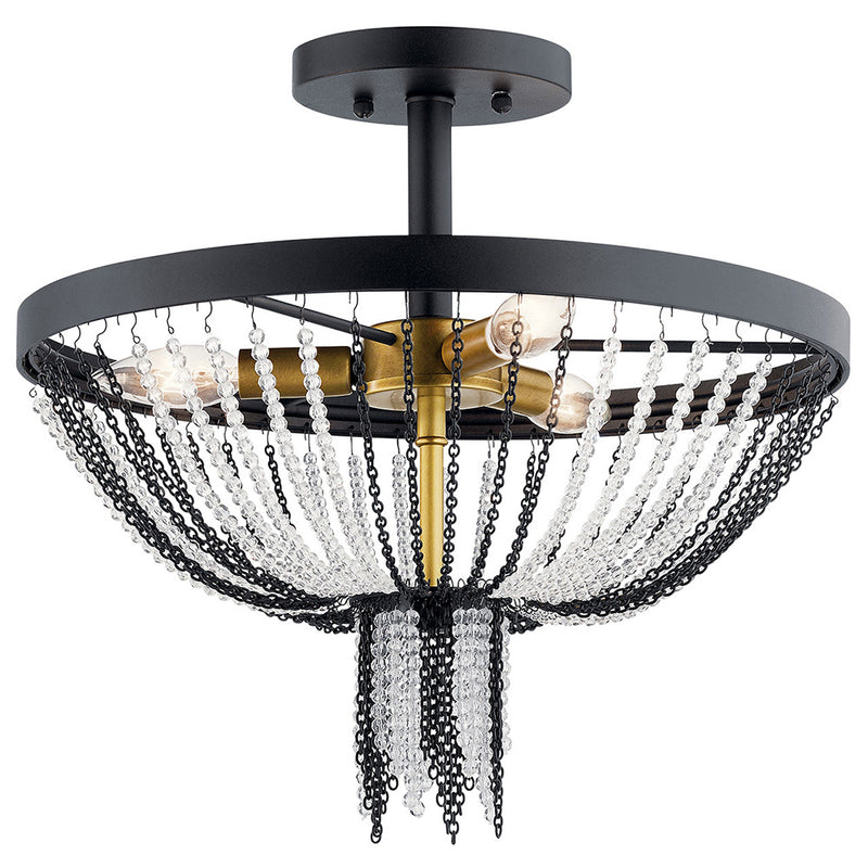 Kichler Alexia 16" 3 Light Semi Flush with Crystal Beads Textured Black 52049BKT