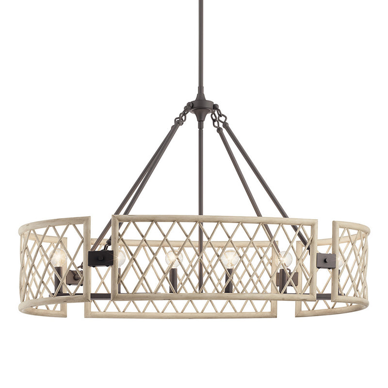 Kichler Oana 6 Light Oval Chandelier White Washed Wood 52078WWW