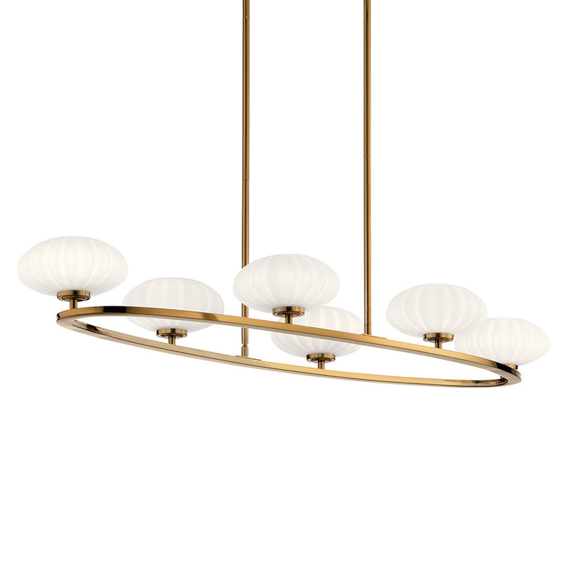 Kichler Pim 39" 6 Light Oval Chandelier with Satin Etched Cased Opal Glass Fox Gold 52224FXG