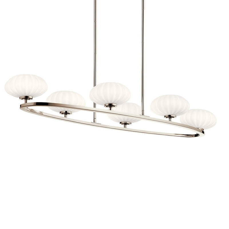 Kichler Pim 39" 6 Light Oval Chandelier with Satin Etched Cased Opal Glass Polished Nickel 52224PN