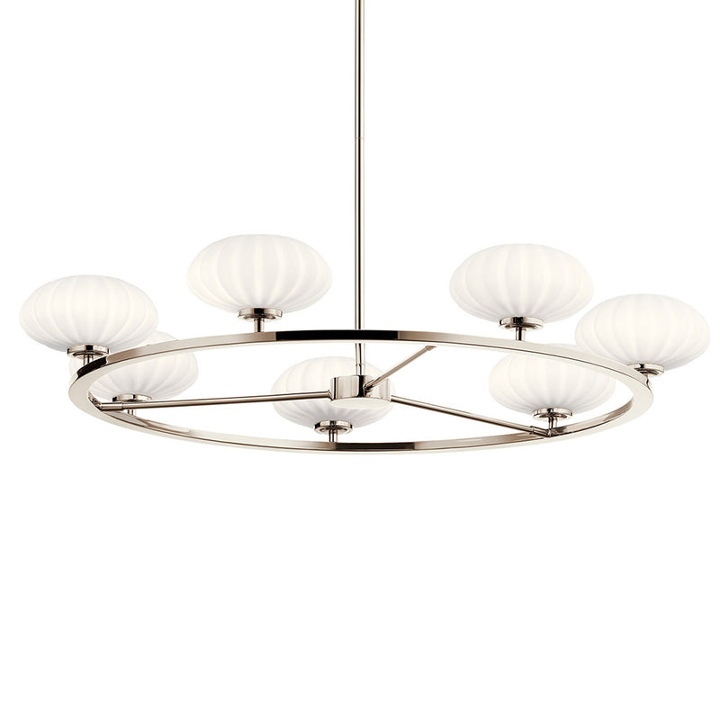 Kichler Pim 40" 7 Light Round Chandelier with Satin Etched Cased Opal Glass Polished Nickel 52225PN