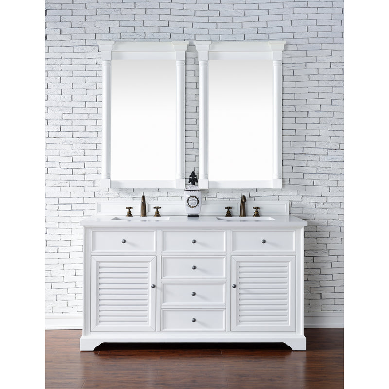 James Martin Savannah 60" Double Vanity Cabinet Bright White with 3 cm Classic White Quartz Top 238-104-V60D-BW-3CLW