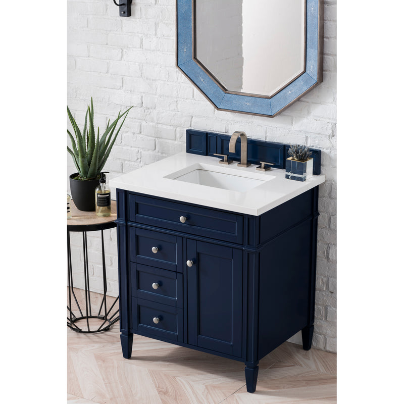 James Martin Brittany 30" Single Vanity Victory Blue with 3 cm Classic White Quartz Top 650-V30-VBL-3CLW