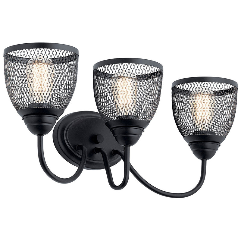 Kichler Voclain 24" 3 Light Vanity Light with Mesh Shade Black 55043BK