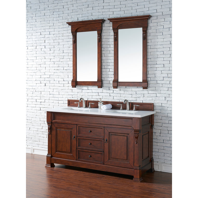 James Martin Brookfield 60" Warm Cherry Double Vanity with 3 cm Classic White Quartz Top 147-114-5681-3CLW