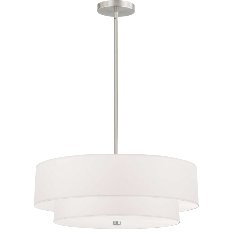 Dainolite 4 Light Incandescent 2 Tier Pendant Satin Chrome with White Shade 571-224P-SC-WH