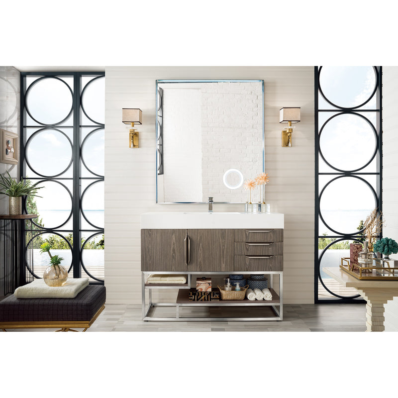 James Martin Columbia 48" Single Vanity Ash Gray with Glossy White Composite Top 388-V48-AGR-BN-GW