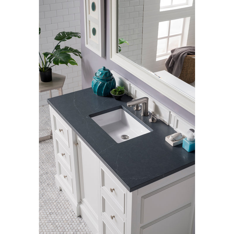 James Martin De Soto 48" Single Vanity Bright White with 3 cm Charcoal Soapstone Quartz Top 825-V48-BW-3CSP