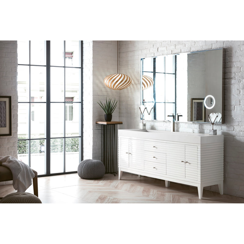 James Martin Linear 72" Single Vanity Glossy White with Glossy White Composite Top 210-V72S-GW-GW