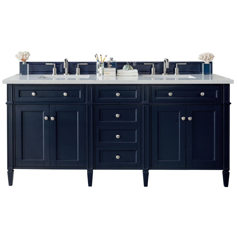 James Martin Brittany 72" Victory Blue Double Vanity with 3 cm Arctic Fall Solid Surface Top 650-V72-VBL-3AF