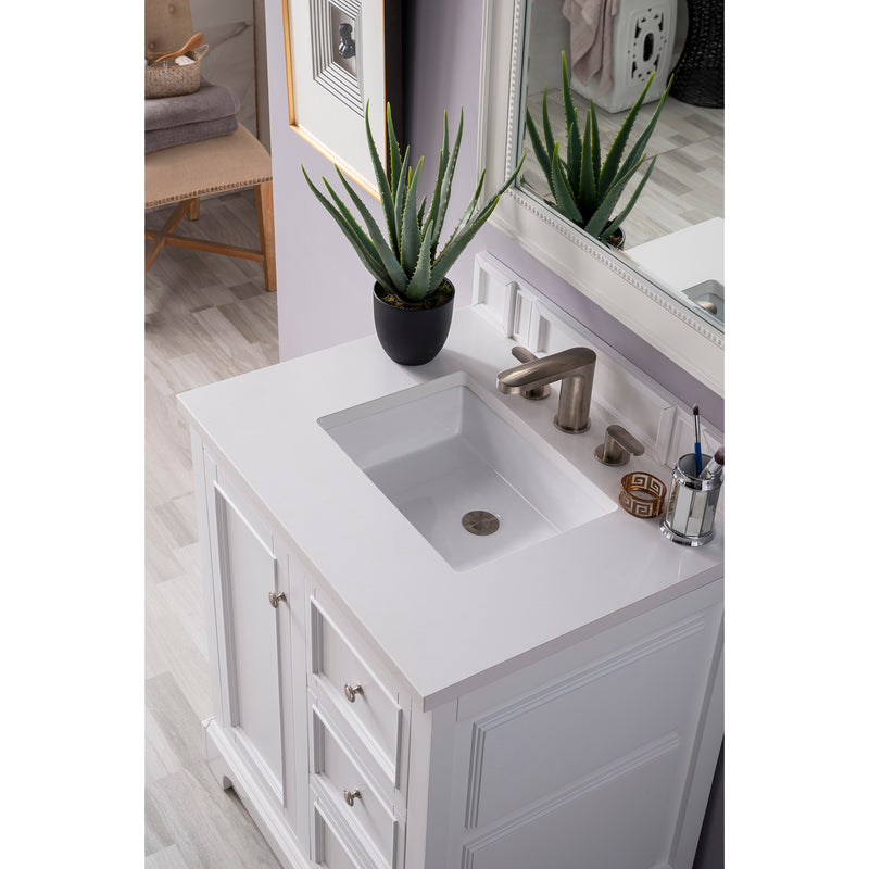 James Martin De Soto 30" Single Vanity Bright White with 3 cm Classic White Quartz Top 825-V30-BW-3CLW