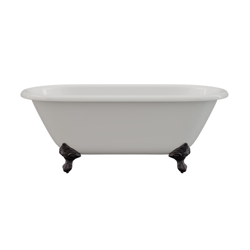 Cambridge Plumbing Cast Iron Double Ended Clawfoot Tub 60"x30" No Faucet Drill BRZ Feet