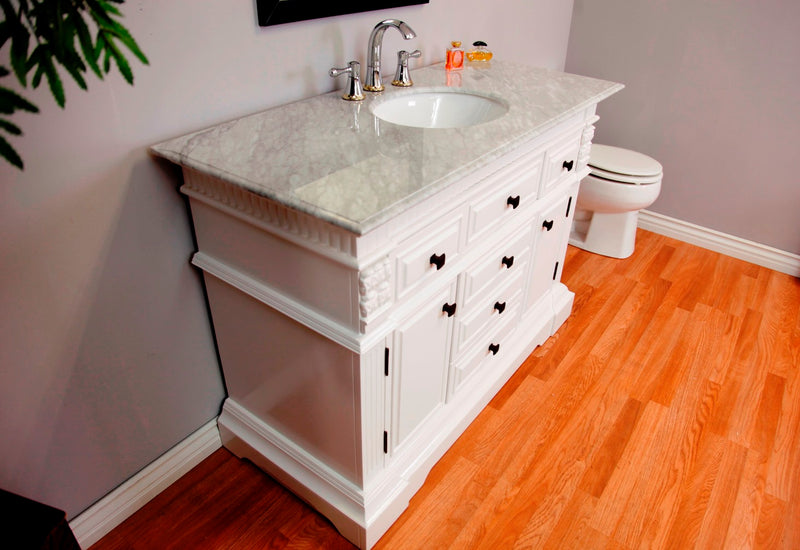 Bellaterra 50" Single Sink Vanity" White With White Marble Top 602209-WH-WM