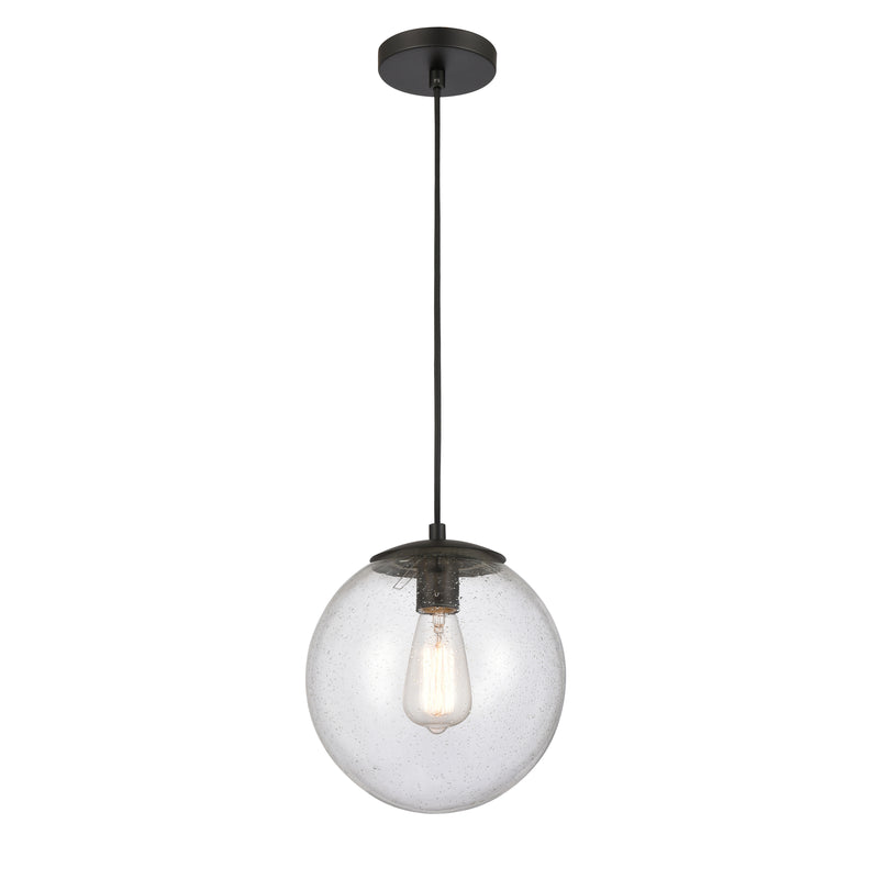 Tolland Mini Pendant shown in the Matte Black finish with a Seedy shade