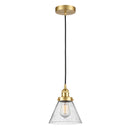 Cone Mini Pendant shown in the Satin Gold finish with a Seedy shade