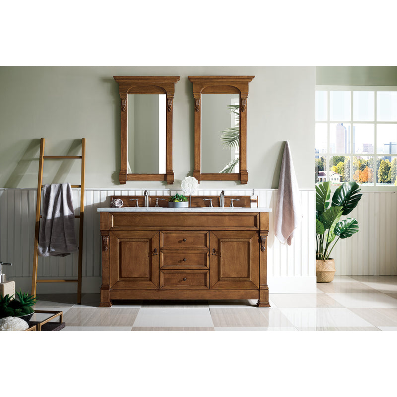 James Martin Brookfield 60" Country Oak Double Vanity with 3 cm Eternal Jasmine Pearl Quartz Top 147-114-5671-3EJP