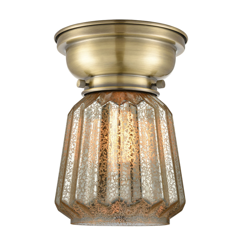 Chatham Flush Mount shown in the Antique Brass finish with a Mercury shade