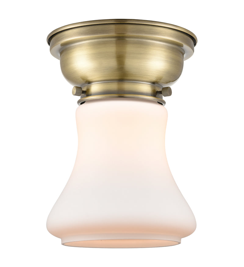 Bellmont Flush Mount shown in the Antique Brass finish with a Matte White shade