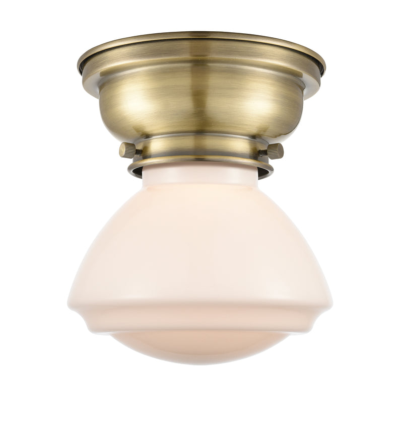 Olean Flush Mount shown in the Antique Brass finish with a Matte White shade