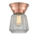 Chatham Flush Mount shown in the Antique Copper finish with a Clear shade